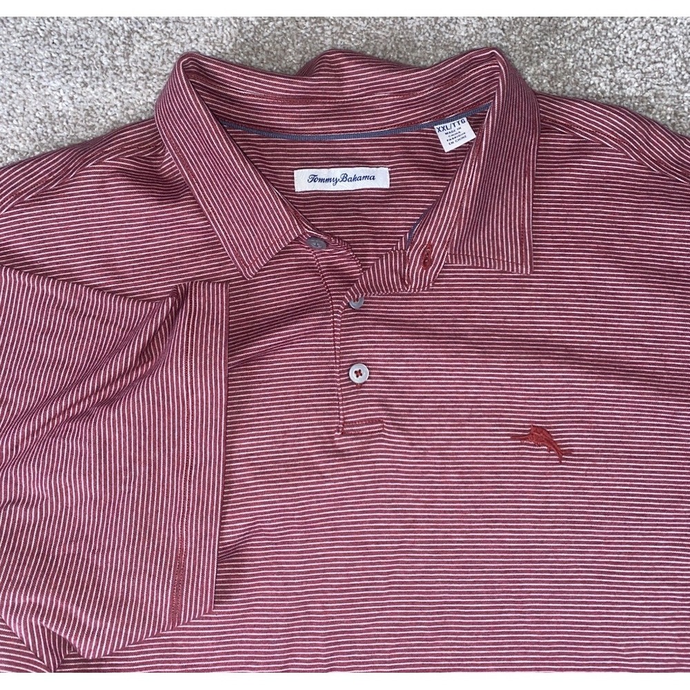 Tommy Bahama Emfielder Cotton Polo Red Striped Mens XXL Preppy Spring Work Golf